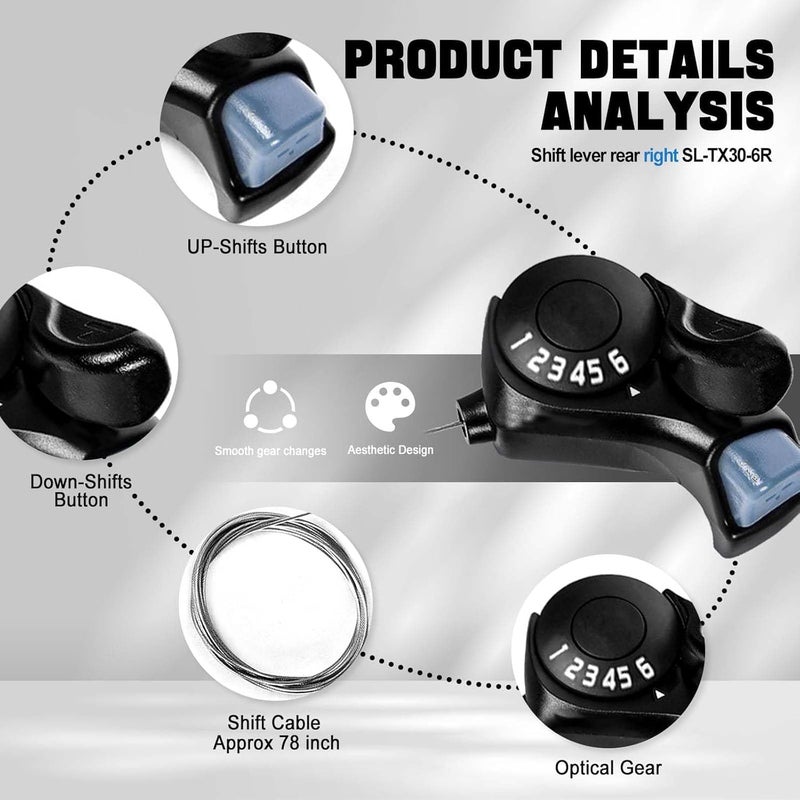 RainFlowwer Bike Gear Shifter, SL-TX30-6R Speed Shift Lever and Set, One Pair 3X6 Bike Thumb Gear Shifters for Mountaiity Road Folding Bicycle - Image 2